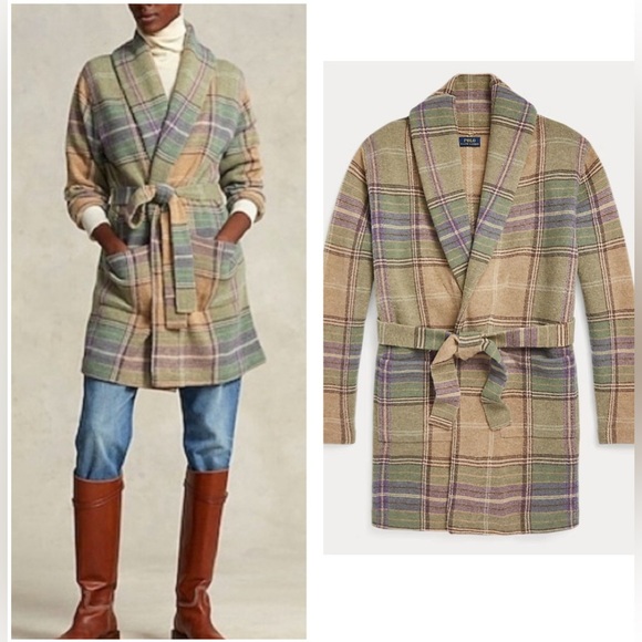 Polo Ralph Lauren plaid wool shawl cardigan - Picture 1 of 11